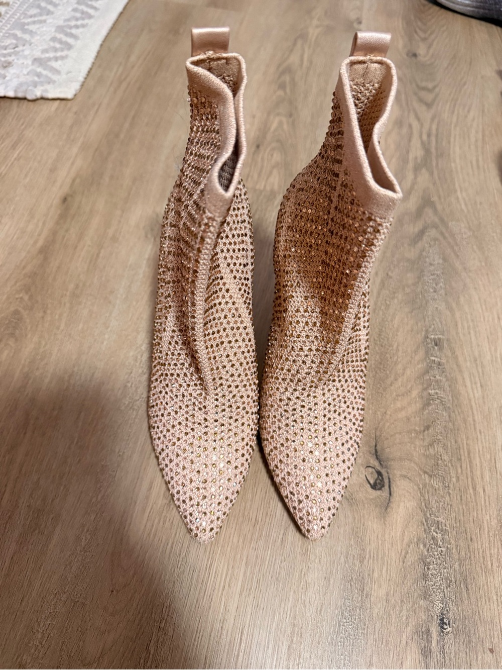 Women's Blush Rhinestone Pointed Toe Stretch Sock Booties